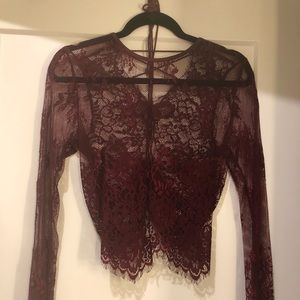Beautiful Maroon Lace long sleeve top.
